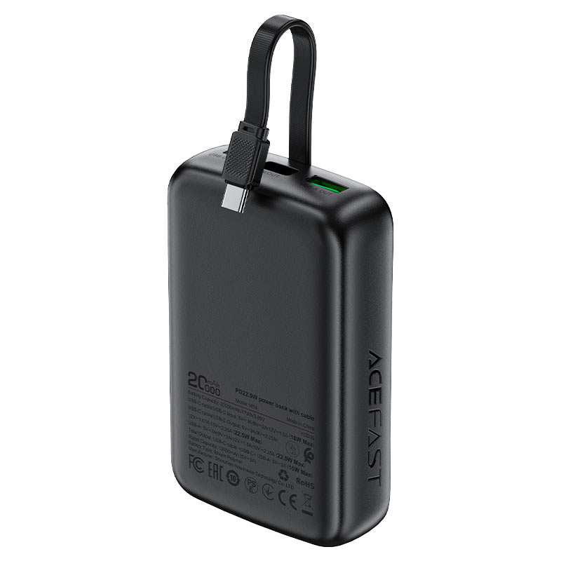AceFast | 17970 | M14 | 20000 PD22.5W Power Bank With Cable | Black AceFast | 17970 | M14 | 20000 PD22.5W Power Bank With Cable | Black